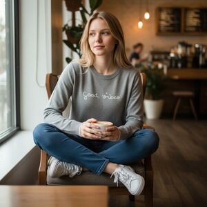 Rachel Zoe Womens Good Vibes Embroidered Cashmere Blend Gray Sweater Size M